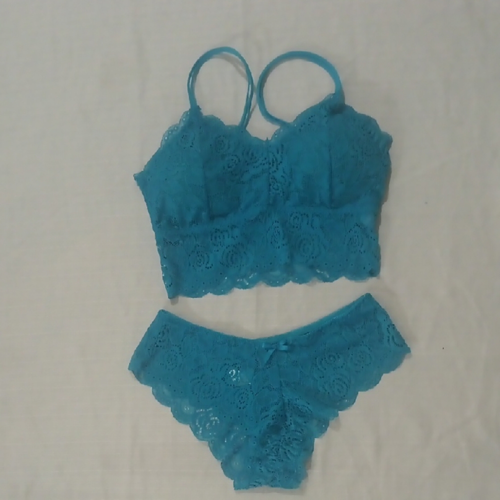 Teal Lace Bralette and Panty Set